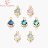 4PCS 8x14MM 24K Plated Brass with Heart Glass Beads Charms