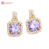 6PCS Champagne Brass Zircon Square Necklace Charms Pendants