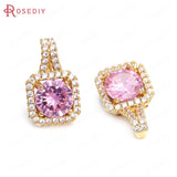 6PCS Champagne Brass Zircon Square Necklace Charms Pendants