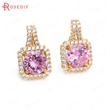 6PCS Champagne Brass Zircon Square Necklace Charms Pendants