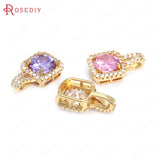 6PCS Champagne Brass Zircon Square Necklace Charms Pendants