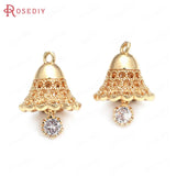 6PCS Champagne Brass Zircon Bells Charms Pendants Jewelry Making