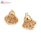 6PCS Champagne Brass Zircon Bells Charms Pendants Jewelry Making