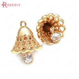 6PCS Champagne Brass Zircon Bells Charms Pendants Jewelry Making