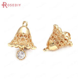 6PCS Champagne Brass Zircon Bells Charms Pendants Jewelry Making