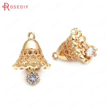 6PCS Champagne Brass Zircon Bells Charms Pendants Jewelry Making