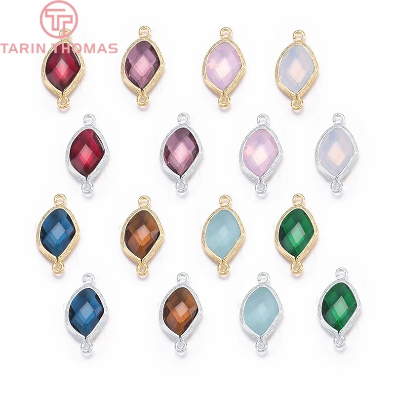 4PCS 12x22MM 24K/Silver Brass Irregular Glass Beads 2 holes Charms