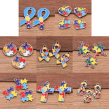 Autism Awareness Ribbon Pendant with Puzzle Pendant Bulk Diy Necklace Keychain