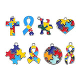 Autism Awareness Ribbon Pendant with Puzzle Pendant Bulk Diy Necklace Keychain