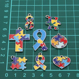 Autism Awareness Ribbon Pendant with Puzzle Pendant Bulk Diy Necklace Keychain