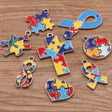 Autism Awareness Ribbon Pendant with Puzzle Pendant Bulk Diy Necklace Keychain