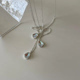 925 Silver Water Droplets Zircon Pendant Necklace for Women