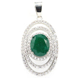 Gorgeous Long Green Emerald CZ Silver Pendant