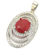Gorgeous Red Ruby Sapphire CZ Ladies Silver Pendant 41x19mm