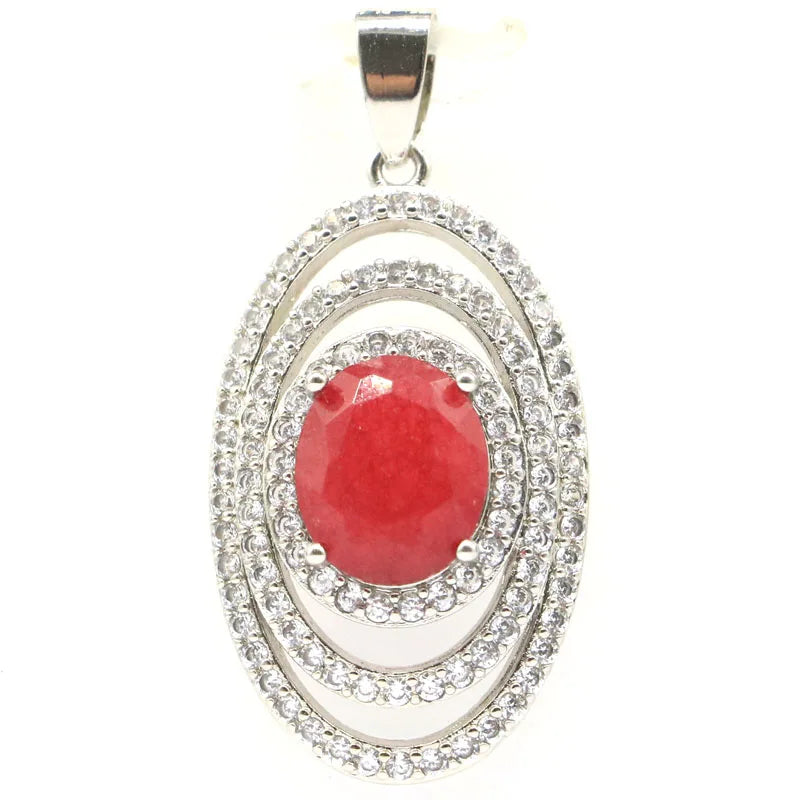 Gorgeous Red Ruby Sapphire CZ Ladies Silver Pendant 41x19mm