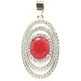 Gorgeous Red Ruby Sapphire CZ Ladies Silver Pendant 41x19mm