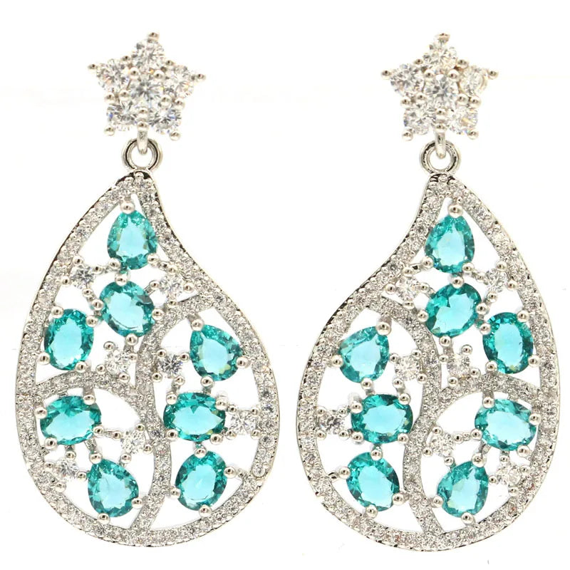 Rich Violet Tanzanite Aquamarine CZ Silver Earrings