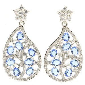 Rich Violet Tanzanite Aquamarine CZ Silver Earrings