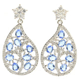 Rich Violet Tanzanite Aquamarine CZ Silver Earrings