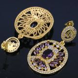Purple Amethyst CZ Fine Jewelry Set 14k Silver Earrings Pendant