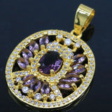 Purple Amethyst CZ Fine Jewelry Set 14k Silver Earrings Pendant