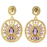 Purple Amethyst CZ Fine Jewelry Set 14k Silver Earrings Pendant