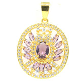 Purple Amethyst CZ Fine Jewelry Set 14k Silver Earrings Pendant