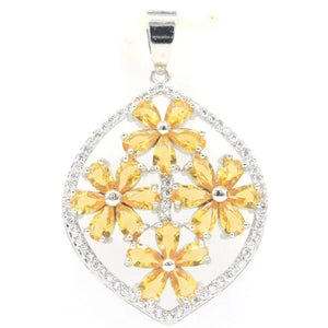 Flowers Shape Peridot Citrine CZ Silver Pendant