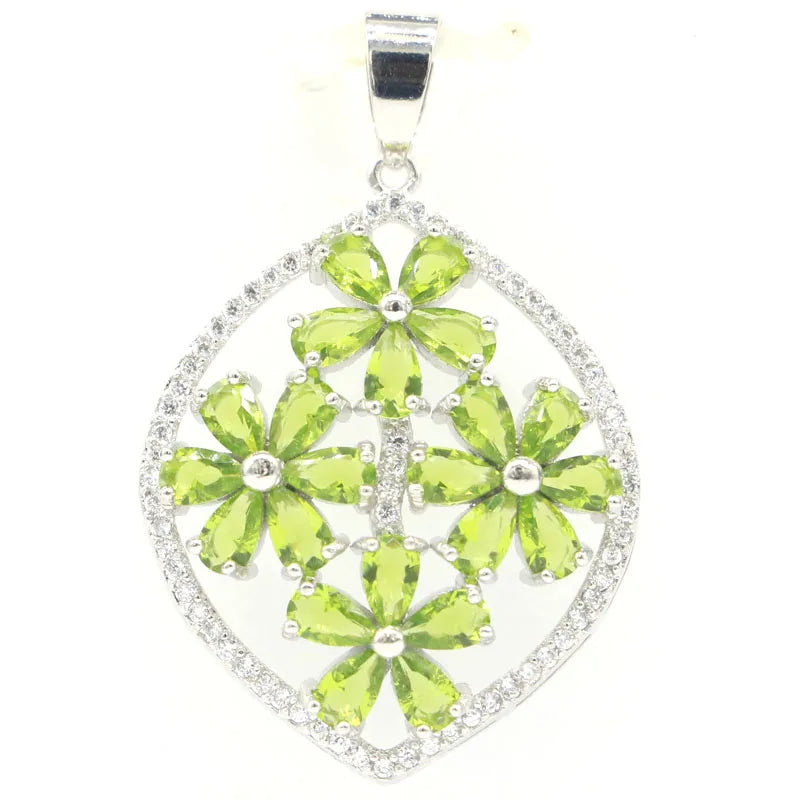 Flowers Shape Peridot Citrine CZ Silver Pendant
