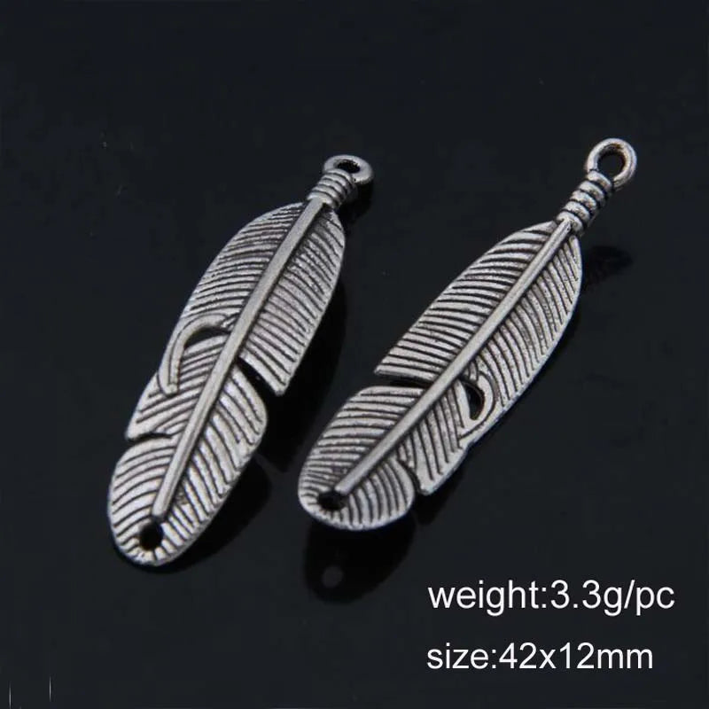 Vintage Mini Feather Charms Jewelry Pendant 120pcs