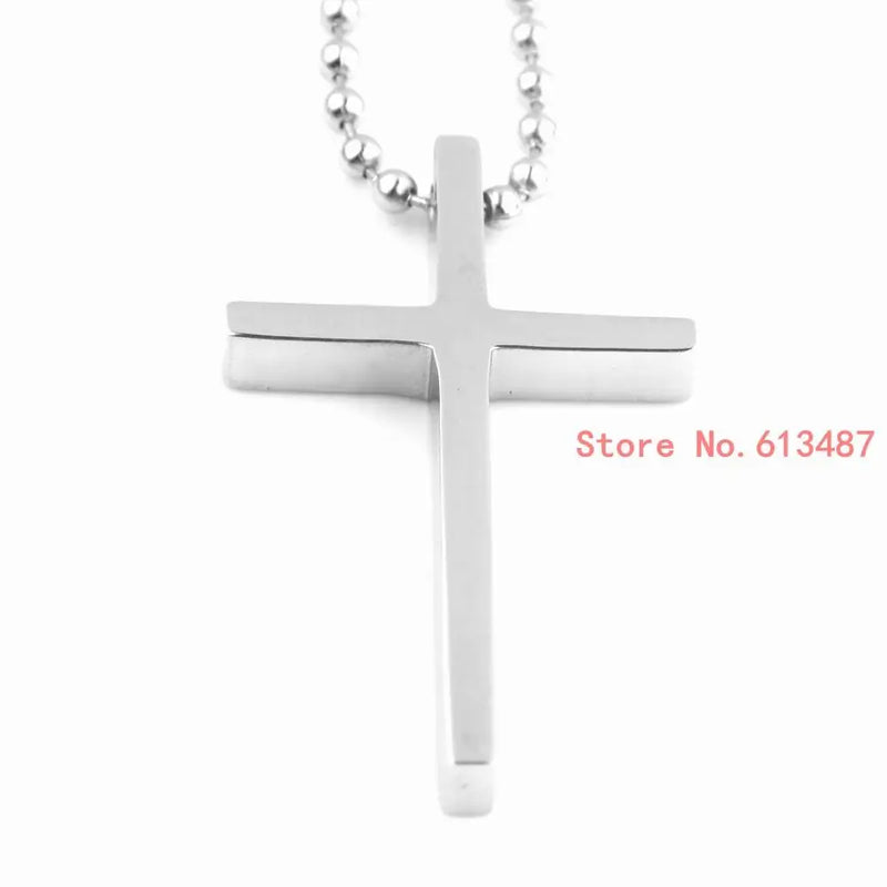 Charming Cross Simple Style Ball Necklace Stainless Steel Men Women Silver