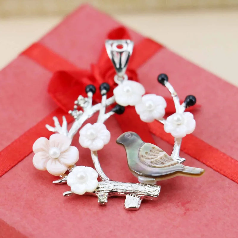 Bird&Tree Ethnic Abalone Seashell Pendants for Jewelry Making Crafts