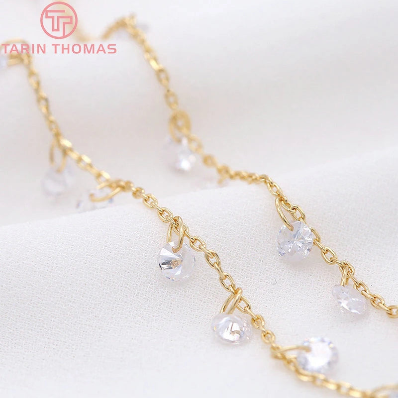 50CM Brass Chain with Zircon for Necklace DIY Jewelry