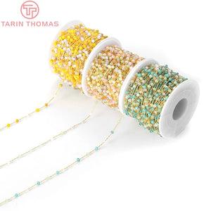 50CM 3MM Brass and Glass Bead Necklace Chains for DIY Jewelry