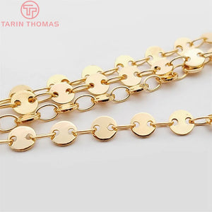 1 Meter Round disk 4MM 24K Champagne Plated Brass Necklace Chain