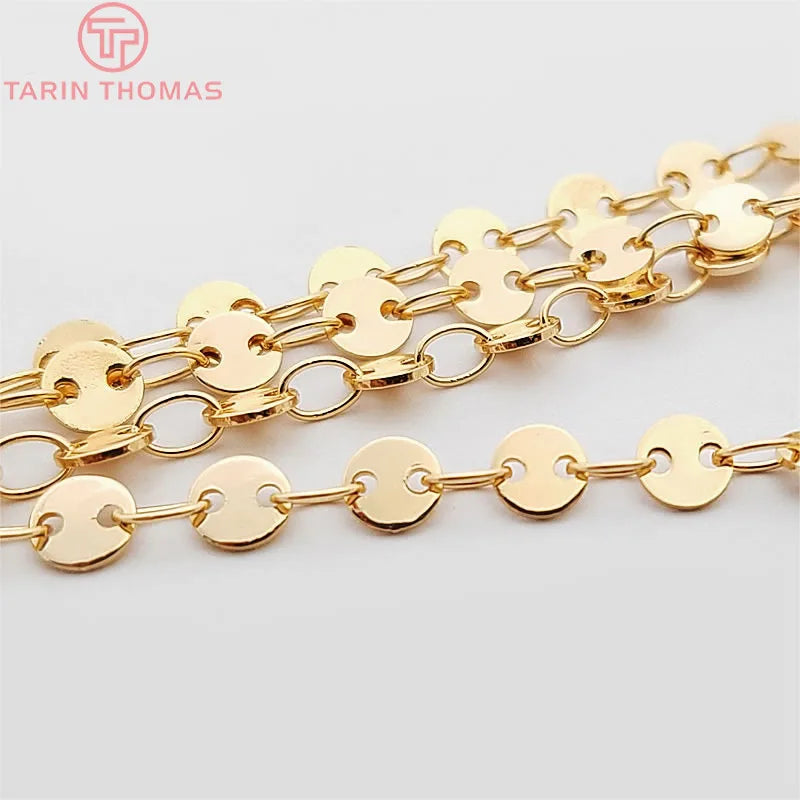 1 Meter Round disk 4MM 24K Champagne Plated Brass Necklace Chain