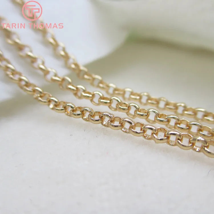 2MM 2.5MM 3MM 24K Champagne Plated Brass Round Link Chains Necklace Chains