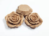 Light Brown Flower Beads 50pcs/lot, Resin Rose with Back Hole