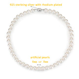 925 Sterling Silver Faux Pearl Beaded Chocker Necklace Women Men Jewelry