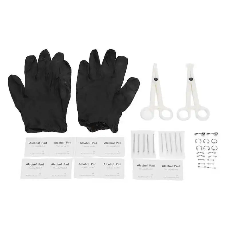 42pc Stainless Steel Body Piercing Kit Needles Clamps Ears Navel