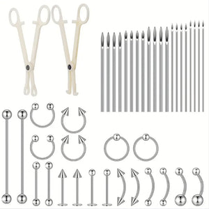 42pcs Stainless Steel Ear Nose Ring Hoop Jewelry Set for Body Piercing