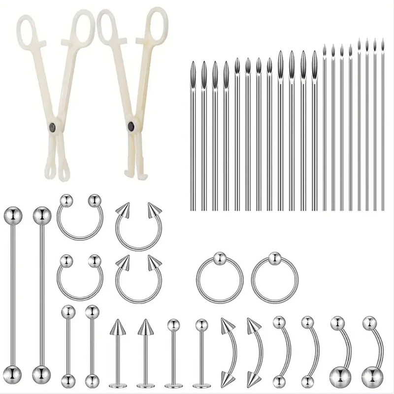 42pcs Stainless Steel Ear Nose Ring Hoop Jewelry Set for Body Piercing