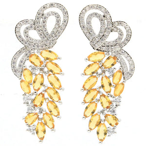 Golden Citrine Butterfly Silver Earrings for Bride Wedding