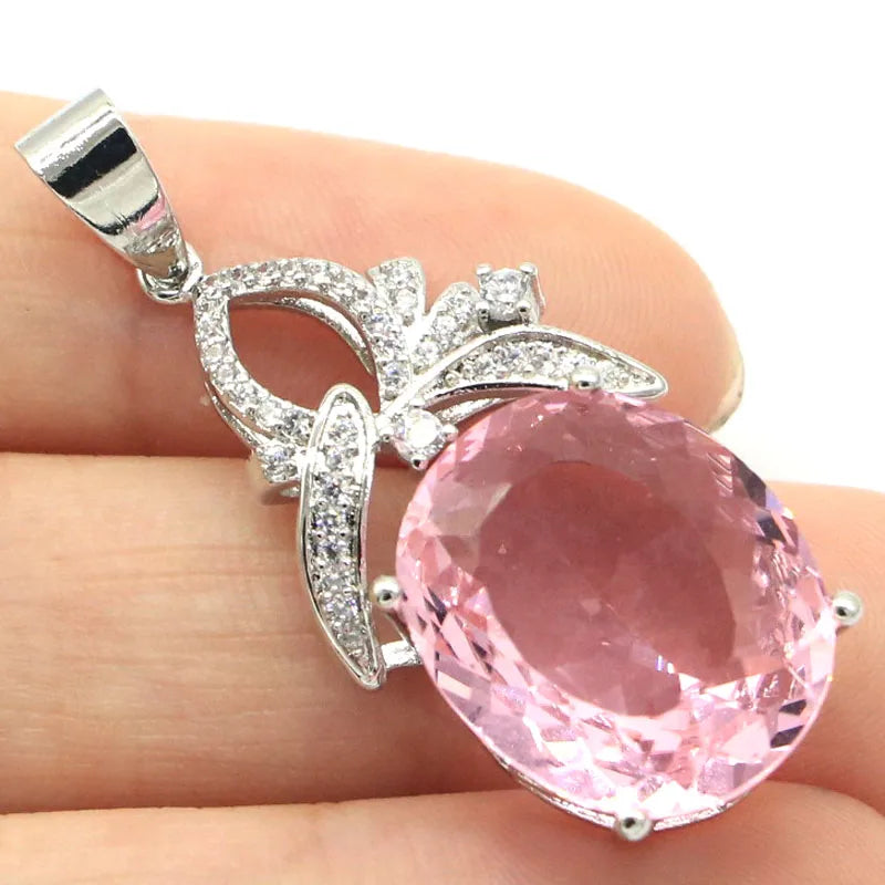 Orange Spessartine Garnet Pink Kunzite CZ 925 Silver Pendant