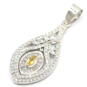Golden Citrine Aquamarine CZ Silver Pendant