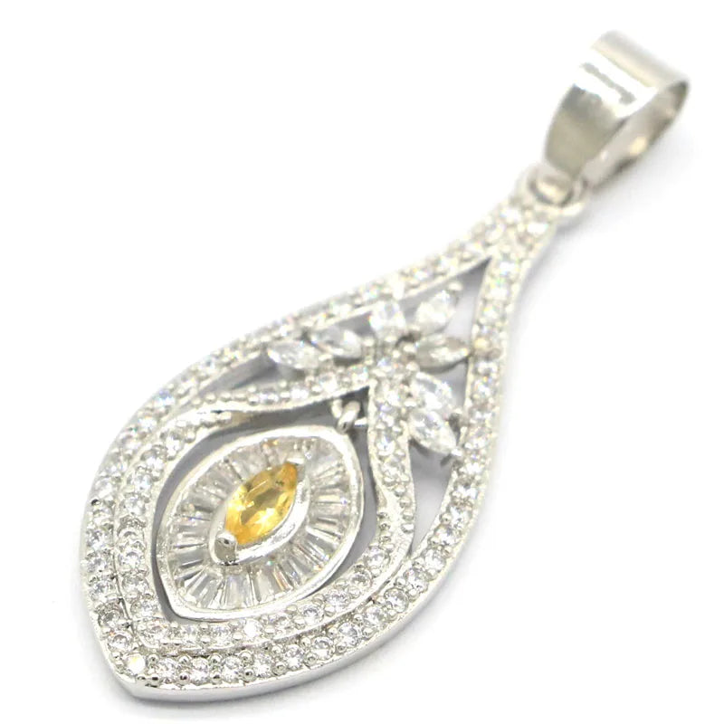 Golden Citrine Aquamarine CZ Silver Pendant