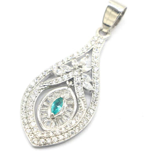 Golden Citrine Aquamarine CZ Silver Pendant