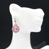 Pink Tourmaline Aquamarine CZ Silver Earrings