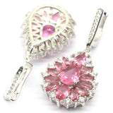 Pink Tourmaline Aquamarine CZ Silver Earrings
