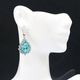 Pink Tourmaline Aquamarine CZ Silver Earrings
